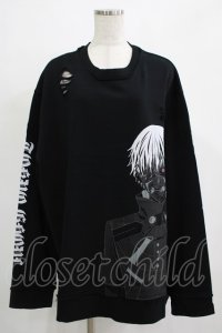 QOOZA / 東京喰種×QOOZA金木研 ダメージスウェット  ブラック H-25-11-28-029-PU-TO-KB-ZH