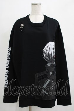 画像1: QOOZA / 東京喰種×QOOZA金木研 ダメージスウェット  ブラック H-25-11-28-029-PU-TO-KB-ZH