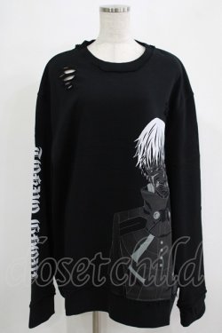 画像1: QOOZA / 東京喰種×QOOZA金木研 ダメージスウェット  ブラック H-25-11-28-030-PU-TO-KB-ZH
