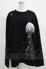 QOOZA / 東京喰種×QOOZA金木研 ダメージスウェット  ブラック H-25-11-28-031-PU-TO-KB-ZH