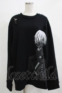 QOOZA / 東京喰種×QOOZA金木研 ダメージスウェット  ブラック H-25-11-28-031-PU-TO-KB-ZH