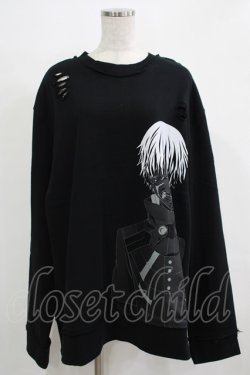 画像1: QOOZA / 東京喰種×QOOZA金木研 ダメージスウェット  ブラック H-25-11-28-031-PU-TO-KB-ZH