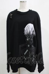 QOOZA / 東京喰種×QOOZA金木研 ダメージスウェット  ブラック H-25-11-28-032-PU-TO-KB-ZH