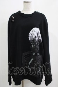 QOOZA / 東京喰種×QOOZA金木研 ダメージスウェット  ブラック H-25-11-28-032-PU-TO-KB-ZH