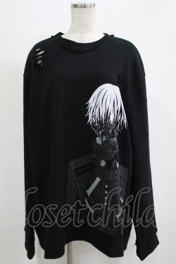 画像1: QOOZA / 東京喰種×QOOZA金木研 ダメージスウェット  ブラック H-25-11-28-032-PU-TO-KB-ZH