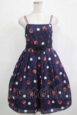 画像1: Emily Temple cute / メルティーチェリーウエストリボンワンピース  ネイビー H-25-11-28-004-ET-OP-KB-ZH