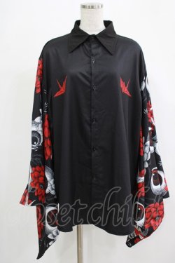 画像1: ACDC RAG / ハスノハナキモノシャツ  ブラック×レッド H-25-11-28-039-PU-BL-KB-ZH