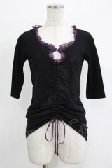 Qutie Frash / ギャザートップス  黒×紫 H-25-11-28-044-QU-TO-KB-ZT056