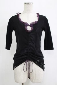 Qutie Frash / ギャザートップス  黒×紫 H-25-11-28-044-QU-TO-KB-ZT056