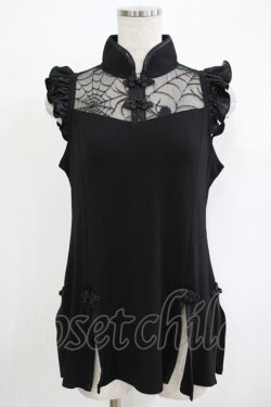 画像1: Qutie Frash / クモメッシュスリットタンク  ブラック H-25-11-28-046-QU-TO-KB-ZT1201H