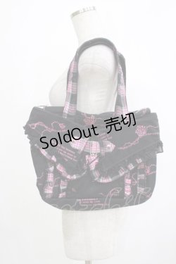 画像1: H jelly / チェックフリルトートBAG  ブラック×ピンク H-25-11-28-056-HN-BG-KB-ZH