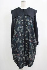 DXMOUVE / 亡霊の館柄スクエアカラーシャツワンピース  ブルー H-25-11-28-014-PU-OP-KB-ZH