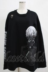 QOOZA / 東京喰種×QOOZA金木研 ダメージスウェット  ブラック H-25-11-28-023-PU-TO-KB-ZH