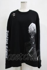 QOOZA / 東京喰種×QOOZA金木研 ダメージスウェット  ブラック H-25-11-28-024-PU-TO-KB-ZH