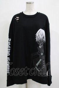 QOOZA / 東京喰種×QOOZA金木研 ダメージスウェット  ブラック H-25-11-28-024-PU-TO-KB-ZH