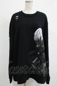 QOOZA / 東京喰種×QOOZA金木研 ダメージスウェット  ブラック H-25-11-28-025-PU-TO-KB-ZH