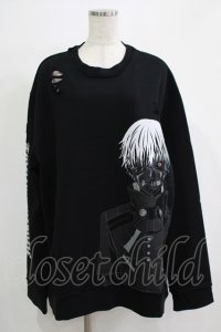 QOOZA / 東京喰種×QOOZA金木研 ダメージスウェット  ブラック H-25-11-28-026-PU-TO-KB-ZH
