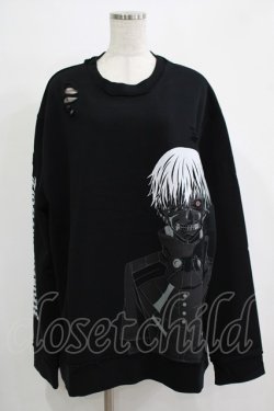 画像1: QOOZA / 東京喰種×QOOZA金木研 ダメージスウェット  ブラック H-25-11-28-026-PU-TO-KB-ZH
