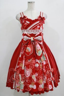 画像1: metamorphose / 花鳥風月〜乙女のはなごろも〜プリーツジャンパースカート(草柄リボン) Free 赤紅(Red) H-25-11-29-003-ME-OP-NS-ZH