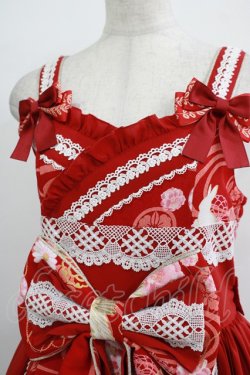 画像4: metamorphose / 花鳥風月〜乙女のはなごろも〜プリーツジャンパースカート(草柄リボン) Free 赤紅(Red) H-25-11-29-003-ME-OP-NS-ZH