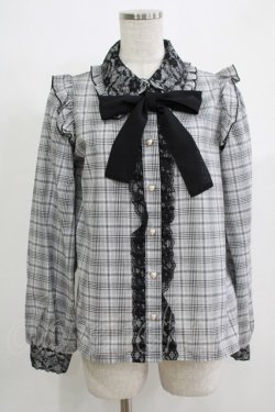 画像1: NOEMIE / チェックリボンブラウス M グレー H-25-11-29-048-LO-BL-NS-ZH