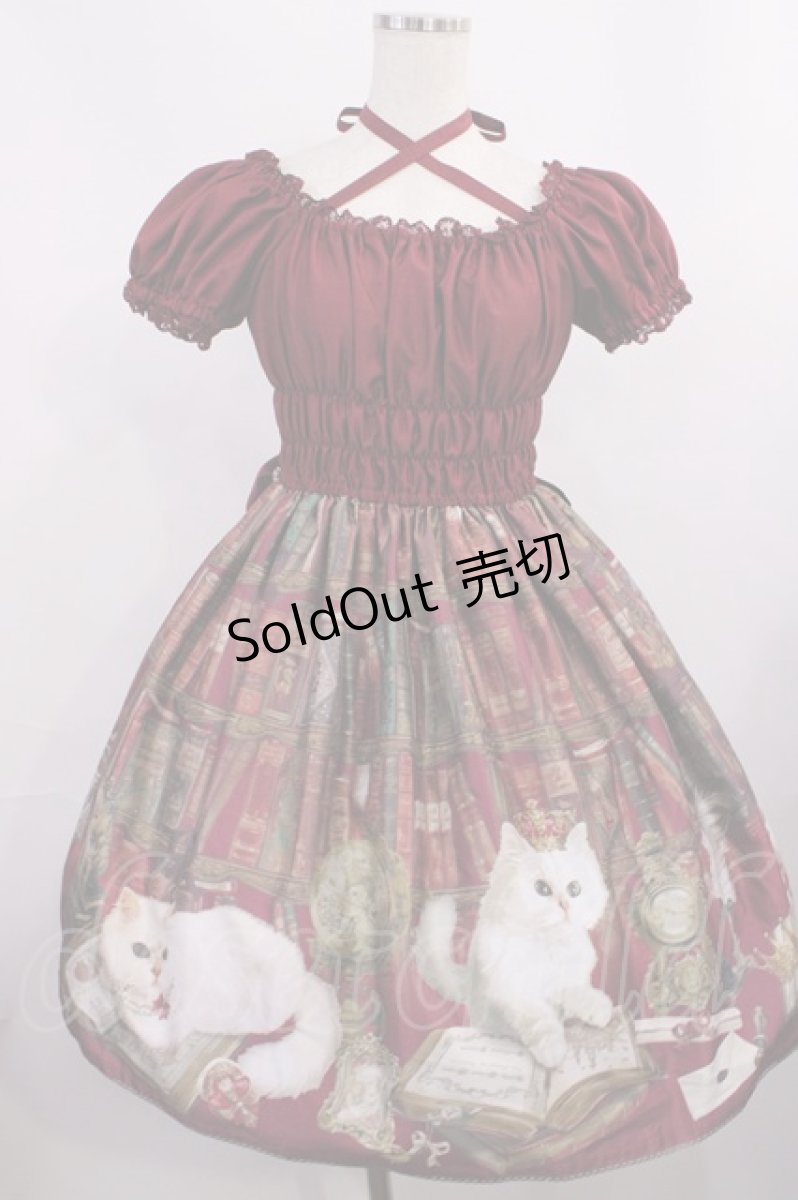 画像1: Enchantlic Enchantilly / Queen Cat〜秘密の書斎〜ワンピース Free ワイン H-25-12-01-1005-LO-OP-NS-ZH (1)