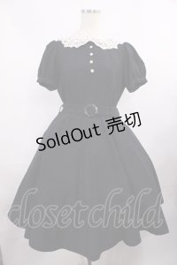 Innocent World / ケミカルレースのフレアー半袖ワンピース M ネイビー H-25-12-01-1007-IW-OP-NS-ZH