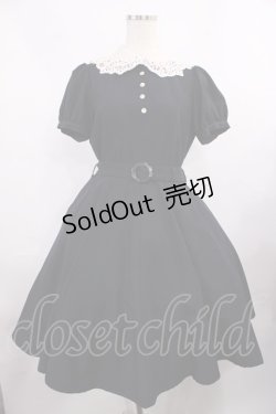 画像1: Innocent World / ケミカルレースのフレアー半袖ワンピース M ネイビー H-25-12-01-1007-IW-OP-NS-ZH