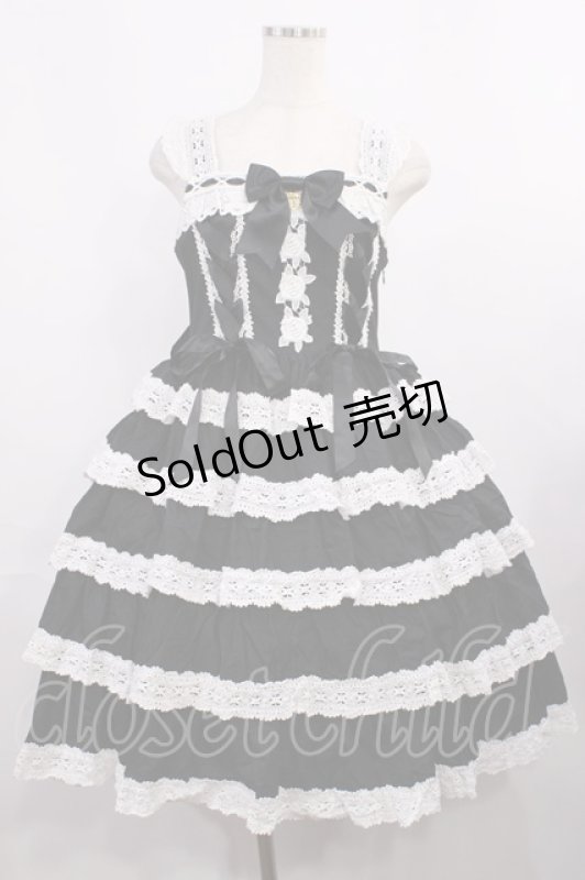 画像1: BABY,THE STARS SHINE BRIGHT / Romantic Dream Roseジャンパースカート Free ブラック/オフ白 H-25-12-01-1002-BA-OP-NS-ZH (1)