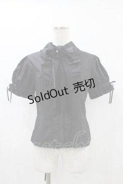 画像1: MARBLE / リボンブローチ付パフスリーブブラウス  ブラック H-25-12-02-1058-GO-BL-KB-ZH