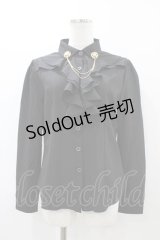 MARBLE / チェーンブローチ付ブラウス L ブラック H-25-12-02-1059-GO-BL-KB-ZH