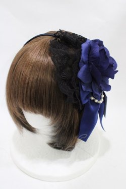 画像1: ATELIER PIERROT / 薔薇レースカチューシャ  黒×青薔薇 H-25-12-02-1002-EL-AC-KB-ZH