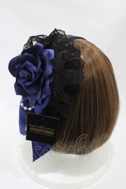 画像2: ATELIER PIERROT / 薔薇レースカチューシャ  黒×青薔薇 H-25-12-02-1002-EL-AC-KB-ZH