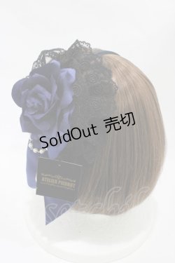 画像2: ATELIER PIERROT / 薔薇レースカチューシャ  黒×青薔薇 H-25-12-02-1002-EL-AC-KB-ZH
