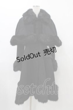 画像1: ATELIER PIERROT / ケープ付きファーコート  ブラック H-25-12-02-1017-EL-CO-KB-ZH