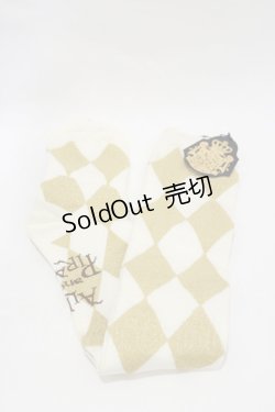 画像1: ALICE and the PIRATES / A/Pダイヤ柄ラメオーバーニーソックス  オフ/ゴールド H-25-12-02-017-PA-ZA-NS-ZH