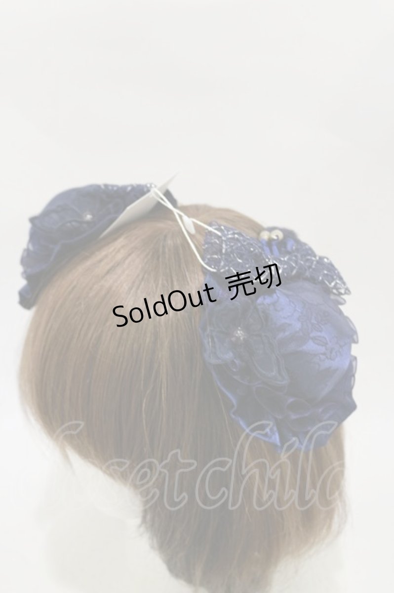 画像1: Hoshibako Works / 藤花集中華風お団子クリップ式ヘッドドレス ネイビー  H-25-12-02-023-LO-AC-NS-ZH (1)