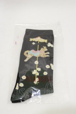 画像1: PINK HOUSE / メリーゴーラウンド柄ソックス  ブラック H-25-12-02-024-LO-ZA-NS-ZH