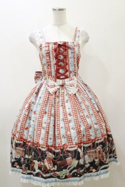 画像1: metamorphose / Happy Sewing Timeジャンパースカート+ヘッドドレスセット サイズ1 サックス/赤 H-25-12-02-043-ME-OP-NS-ZH