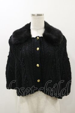 画像1: ALICE and the PIRATES / アラン編みショートケープ Free ブラック H-25-12-02-046-PA-TO-NS-ZH