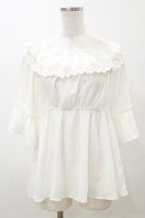 axes femme kawaii / エンパイアフリルブラウス M ホワイト H-25-12-02-052-AX-BL-NS-ZH