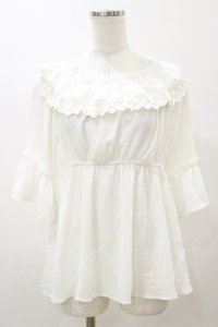 axes femme kawaii / エンパイアフリルブラウス M ホワイト H-25-12-02-052-AX-BL-NS-ZH