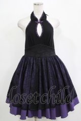 Qutie Frash / チャイナホルターワンピース  黒×紫 H-25-12-03-027-QU-OP-KB-ZH