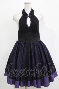 Qutie Frash / チャイナホルターワンピース  黒×紫 H-25-12-03-027-QU-OP-KB-ZH