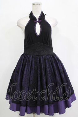 画像1: Qutie Frash / チャイナホルターワンピース  黒×紫 H-25-12-03-027-QU-OP-KB-ZH