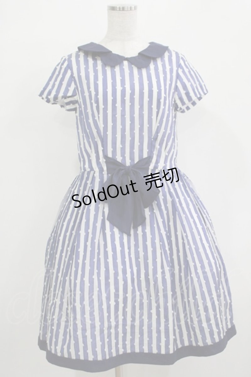画像1: 【SALE】Jane Marple / ドビードットストライプワンピース - ブルー H-25-12-03-028-JM-OP-ET-ZT224 (1)