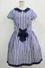 Jane Marple / ドビードットストライプワンピース - ブルー H-25-12-03-028-JM-OP-ET-ZT1208H