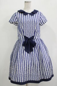 Jane Marple / ドビードットストライプワンピース - ブルー H-25-12-03-028-JM-OP-ET-ZT224