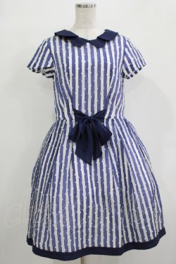 画像1: Jane Marple / ドビードットストライプワンピース - ブルー H-25-12-03-028-JM-OP-ET-ZH