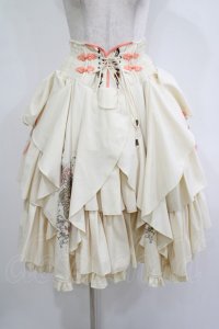 Ozz oneste / 和チャイナプリント刺繍スカート  アイボリー×オレンジ H-25-12-03-031-OO-SK-KB-ZH
